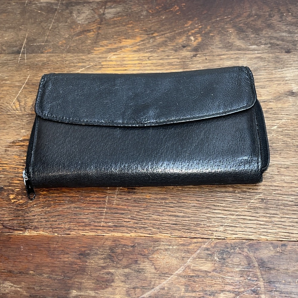 Wilson Leather Women's Trifold Wallet Credit Card Holder Black